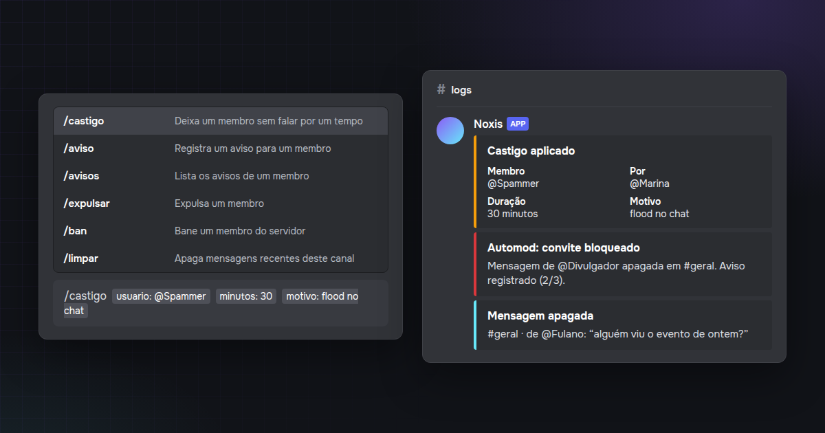 Comandos de moderação e logs